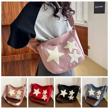 Y2k Star Handbag Большая вместительная сумка с пентаграммой на плече Простая сумка через плечо со звездой на каждый день чёрный