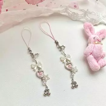 Y2K стильный бант вишневый мобильный телефон цепочка милый девичий телефон шнурок брелок чехол для наушников кулон для девушки подарки