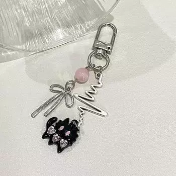 Y2K стильный черный кот бант брелок Ins стиль бисерный брелок сумка кулон украшение наушники камера подвеска автомобильный ключ аксессуары