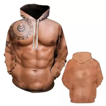 Y2K Street Fake Muscle 3D Printed Hoodies For Men Clothing Casual Fashion Pullover Sweatshirt Hoodie Streetwear Comfortable Tops S