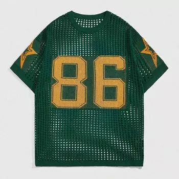 Y2K streetwear свободный трикотажный женский хип-хоп свитер с круглым вырезом и короткими рукавами спортивный свитер S зелёный