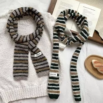 Y2K Style Y2K Striped Scarf Collocation Clothing Accessories Knitted Shawl Ladies бежевый/серый