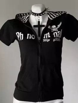 Y2K субкультура череп принт молния кардиган короткий рукав женский японский Slim Fit полосатый балахон повседневные топы мода уличная одежда S чёрный