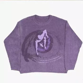 Y2K свитер зимний унисекс уличный ретро тренд круглый вырез вязаный свитер одежда топ M фиолетовый