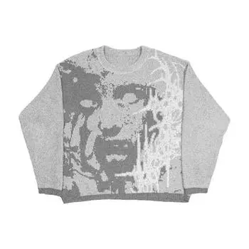 Y2K темный свитер с длинными рукавами повседневный свободный готический уличный мужской и женский вязаный свитер на осень и зиму в стиле Харадзюку M чёрный