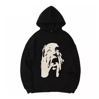 Y2K Толстовка с капюшоном Harajuku Винтажный графический принт Толстовки с капюшоном в стиле панк Хип-хоп Уличная одежда Негабаритный пуловер в стиле рок-гот XL чёрный