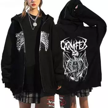 Y2k Толстовка Skeleton Winte Loose Hoodie Женская готическая куртка на молнии Толстовка Dames Retro Harajuku Streetwear Топы S