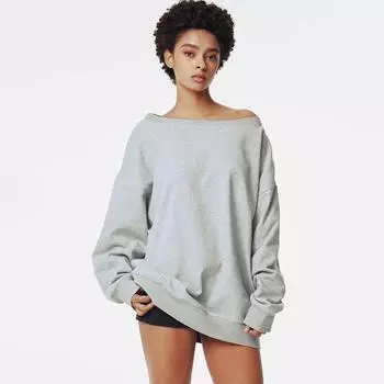 Y2k Толстовка Женская Осенняя Харадзюку Ретро Топы Пуловер Свободные Толстовки С Открытыми Плечами Мода Уличная Одежда M серый