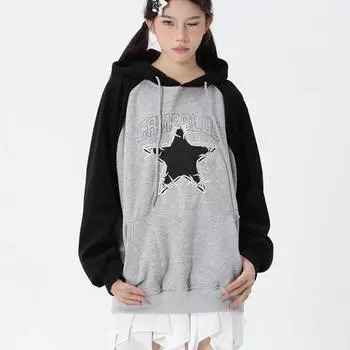 Y2K толстовки для женщин Harajuku звезда вышивка оверсайз толстовка с капюшоном хлопок хип-хоп панк топ с длинными рукавами и карманами уличная одежда унисекс M