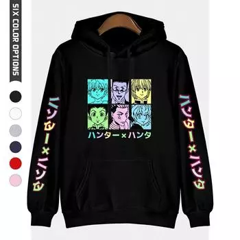 Y2K толстовки с капюшоном в стиле аниме для мужчин и женщин XXS ~ 4XL, большой размер, постоянный Охотник Хисока, аниме, свободный свитер больших размеров с капюшоном, толстовка XXS чёрный