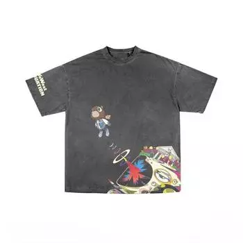 y2k Top Street винтажная аниме-принт стираная футболка с коротким рукавом для мужчин 2024 г., готическая мода в стиле Харадзюку, пара, повседневный свободный топ большого размера S чёрный