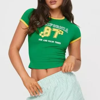 Y2K Весна/Лето, европейская и американская женская короткая футболка с персонализированным принтом S зелёный