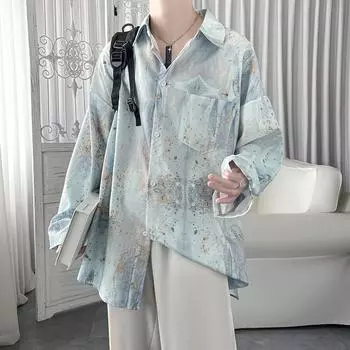 Y2k Весна Японский Ретро Печатный Длинный Рукав Рубашка Женская Осенняя Мода Дизайн Sense Niche Свободная Рубашка Красивая Длинный Рукав Рубашка L фиолетовый