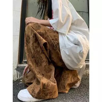 Y2k вельветовые брюки-карго, модные винтажные брюки с высокой талией и принтом, спортивные штаны 2000-х годов, женские уличные мешковатые спортивные штаны S оранжевый