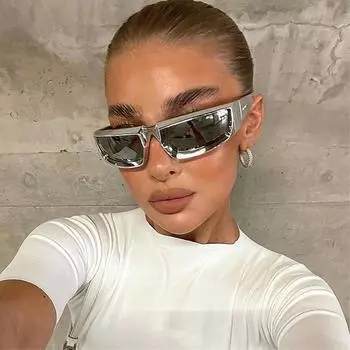 Y2k велосипедные спортивные солнцезащитные очки в стиле стимпанк женские панк-очки брендовые дизайнерские солнцезащитные очки мужские серебряные зеркальные оттенки модные очки