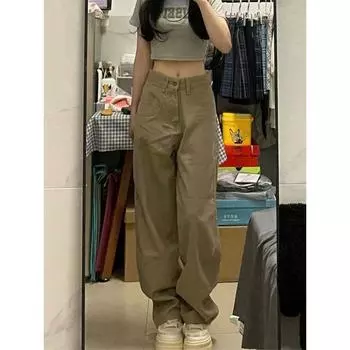Y2k винтажные джинсы большого размера, женские мешковатые уличные брюки, корейские модные брюки Харадзюку, весенние повседневные спортивные спортивные штаны, эстетические XL хаки