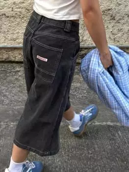 Y2k винтажные мешковатые уличные джинсы женские Harajuku большие классные шорты для девочек новые летние высокие уличные повседневные модные джинсовые брюки S чёрный