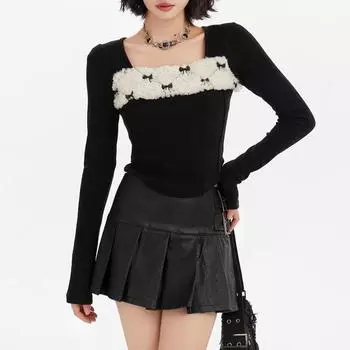 Y2K винтажные тонкие футболки женские осенне-зимние укороченные топы в стиле пэчворк футболки с длинными рукавами корейский модный пуловер S абрикосовый