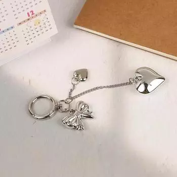 Y2K винтажный серебряный цвет бант сердце брелок модный бант любовь брелок сумка кулон ключ подвесное украшение для девочек подарок one size