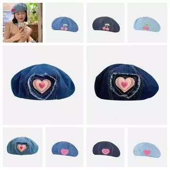 Y2K восьмиугольная шляпа синяя ковбойская берет-кепка милая женская C