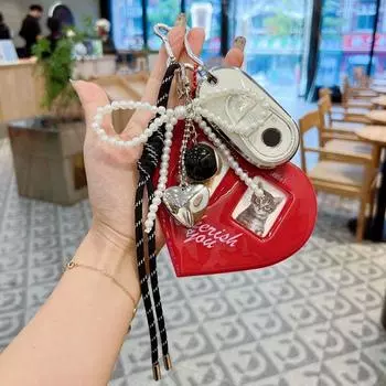 Y2K Woven Rope Keychain 2 Inch Photo Display Car Keyring Black Heart Card Holder Gift чёрный