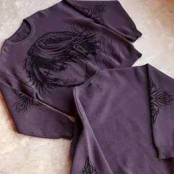 Y2K вязаный аниме свободный жаккардовый свитер одежда для мужчин и женщин M