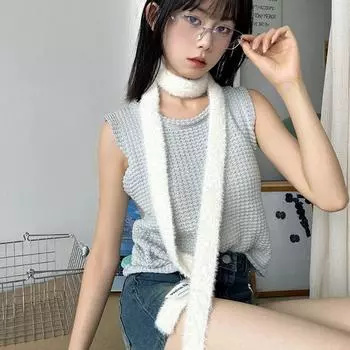 Y2K вязаный шарф однотонный длинный узкий шарф простой шерстяной платок для женщин хаки