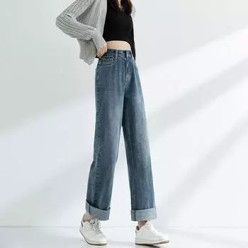 Y2k Женщина Высокая талия Уличная одежда Джинсы женские Женские брюки Винтажные джинсы Корейская мода Женская одежда Одежда XXL синий
