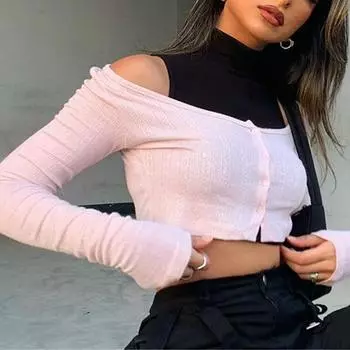 Y2K женская черная водолазка на бретельках, укороченный халат, тонкий жилет без рукавов, футболка с вырезом на шее, женская одежда S розовый