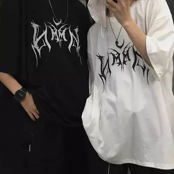 Y2K женская футболка в стиле хип-хоп, свободная, в стиле панк, с буквенным принтом, женские топы с короткими рукавами в стиле Харадзюку, одежда Y2K, винтажная футболка XS чёрный