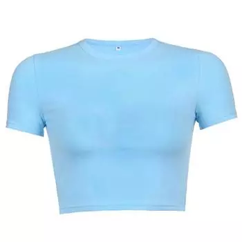 Y2K Женская летняя однотонная короткая футболка S розовый