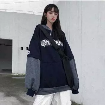 Y2K женская модная свободная куртка с капюшоном M серый