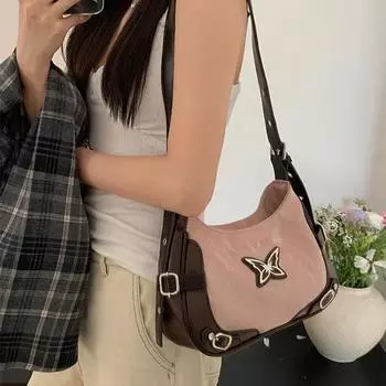 Y2k женская сумка через плечо в американском винтажном стиле контрастного цвета модная сумка бабочка Harajuku розовая женская сумка подмышками белый