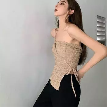 Y2k Женская уличная одежда Топы Летняя универсальная простая эластичная сексуальная женская одежда без рукавов Стильная минималистичная одежда XL хаки