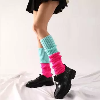 Y2k женские гетры, теплая шерсть, вязаный чехол для утепления ног, аксессуары для вечеринок, женские стильные эластичные длинные носки-трубы контрастных цветов One Size