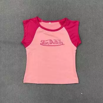 Y2K женский контрастный цветной принт с буквами, летний сладкий и пряный стиль, эстетичный сексуальный трендовый топ выглядит стройным и тонким жилетом S розовый