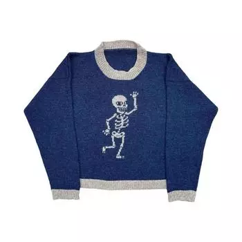 Y2K женский круглый вырез с длинными рукавами ретро вязаный свитер с милым узором пуловер M