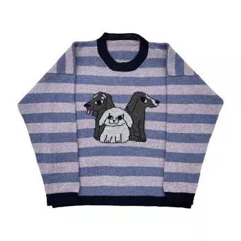 Y2K женский круглый вырез с длинными рукавами ретро вязаный свитер с милым узором пуловер M