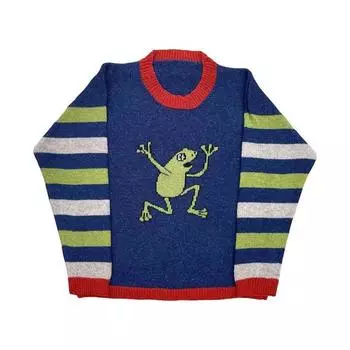 Y2K женский круглый вырез с длинными рукавами ретро вязаный свитер с милым узором пуловер M