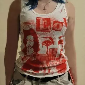 Y2K женский летний короткий повседневный жилет без рукавов с круглым вырезом и принтом в виде буквы I S белый