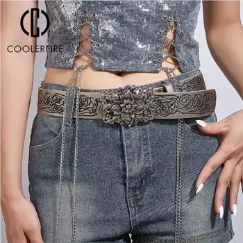 Y2k женский ремень модный винтажный дизайнерский ремень панк-ремень из искусственной кожи женский ремень для джинсов женские платья ремни для женщин NV011 105CM хаки