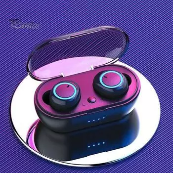 Y50 Bluetooth-совместимые наушники 5.0 с кнопкой управления и шумоподавлением с чехлом для зарядки черный белый