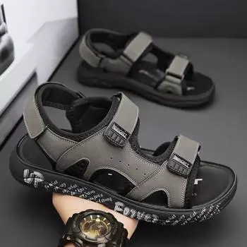 Y5206 Men s summer beach popular sandals one-word support dual-purpose trendy shoes wear-resistant non-slip Shoes 39 серый