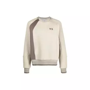 Y-3 FW22 Color Block Logo Print Crew Neck Long Sleeve Sweatshirt Men sweatshirt Beige HT2351 S