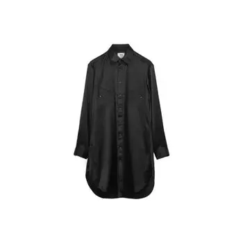 Y-3 FW22 Однотонная рубашка свободного кроя прямого покроя на одной пуговице с длинным рукавом Женские рубашки Черный HN4320 M