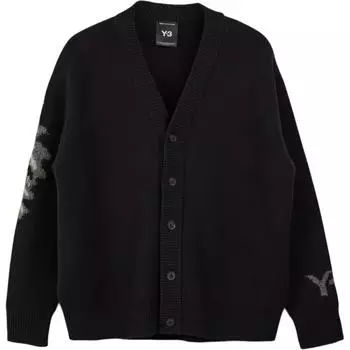 Y-3 Graphic Knit Cardigan With Embroidered V-Neck And Single-Breasted Loose Fit Long Sleeve Unisex Cardigans Black IW7485