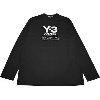 Y-3 Logo Print Crew Neck Long Sleeve T-Shirt Men Tops Black FJ0406 XS