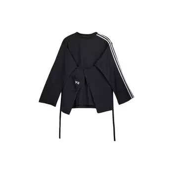 Y-3 Логотип Принт Три Полоски Свободный Покрой Длинный Рукав Футболка Женские Топы Черный IQ2190 XS