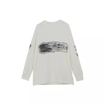 Y-3 Мужская футболка с креативным принтом, круглым вырезом и длинным рукавом, белая, IA3112 M