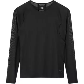 Y-3 Однотонная облегающая футболка с круглым вырезом и длинным рукавом Женские топы Черный JD1455 M